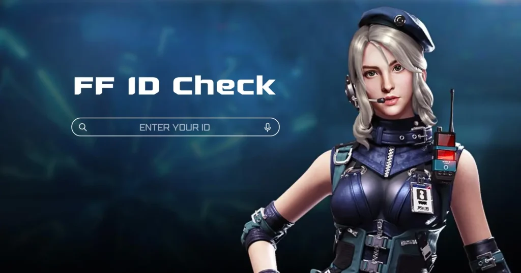 Image of a character in tactical gear with the text "FF ID Check" and a search bar saying "ENTER YOUR ID".