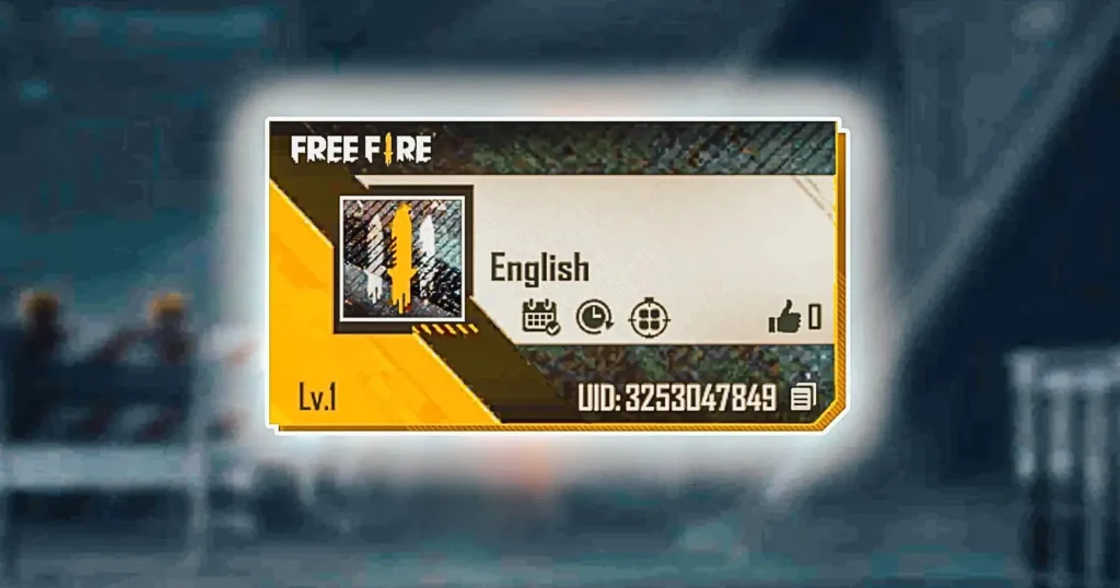 In-game 'Free Fire' player card with invisible nickname and level 1, and UID 3253047849.