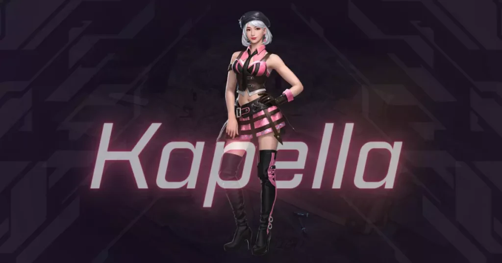 Character in pink and black outfit with "Kapella" text background.