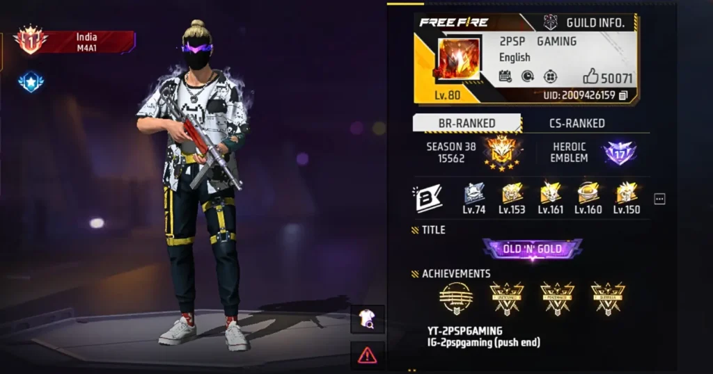 free fire play profile with  Weapon Glory tag