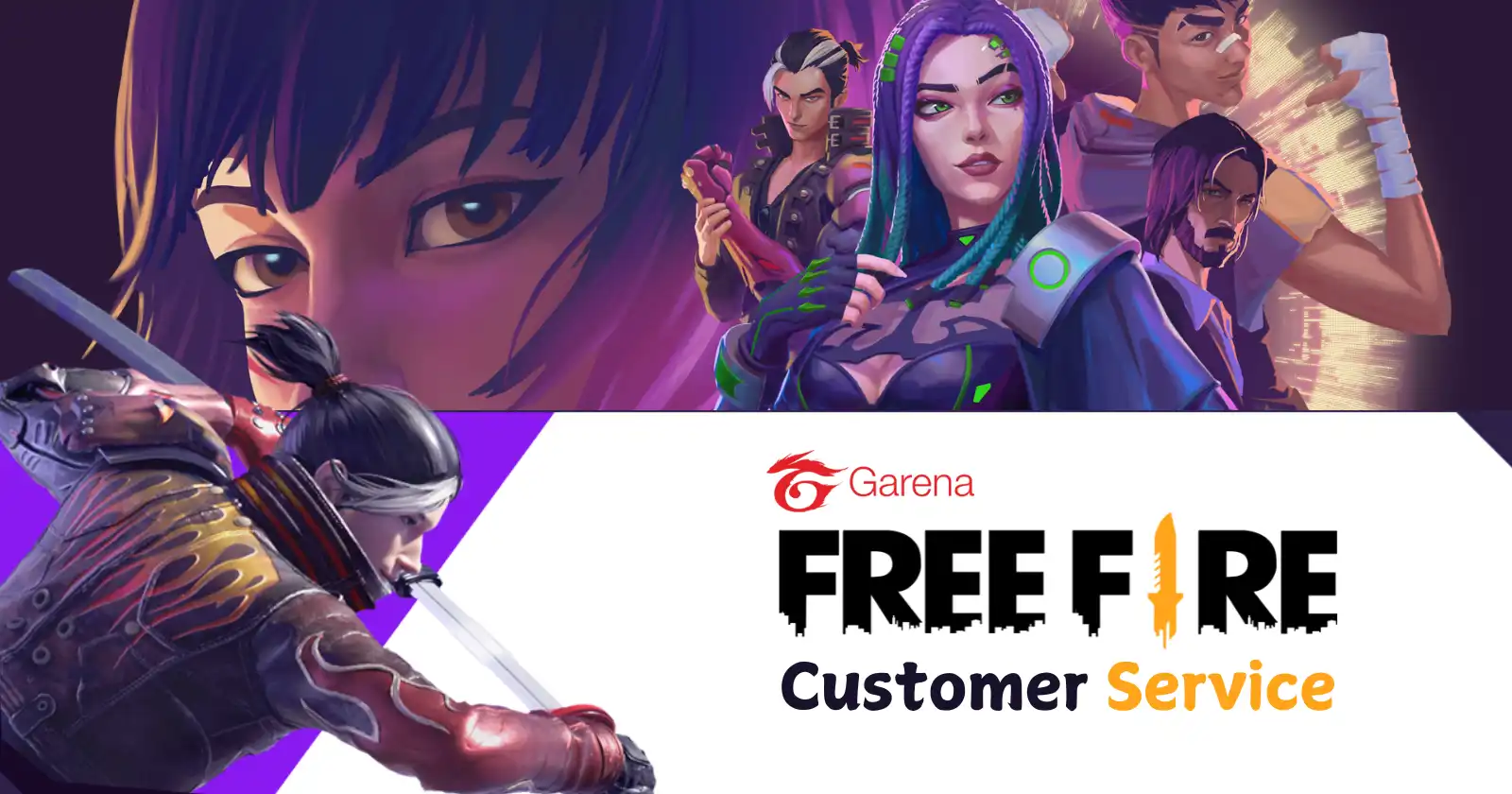 Garena Free Fire Customer Service featuring animated characters.