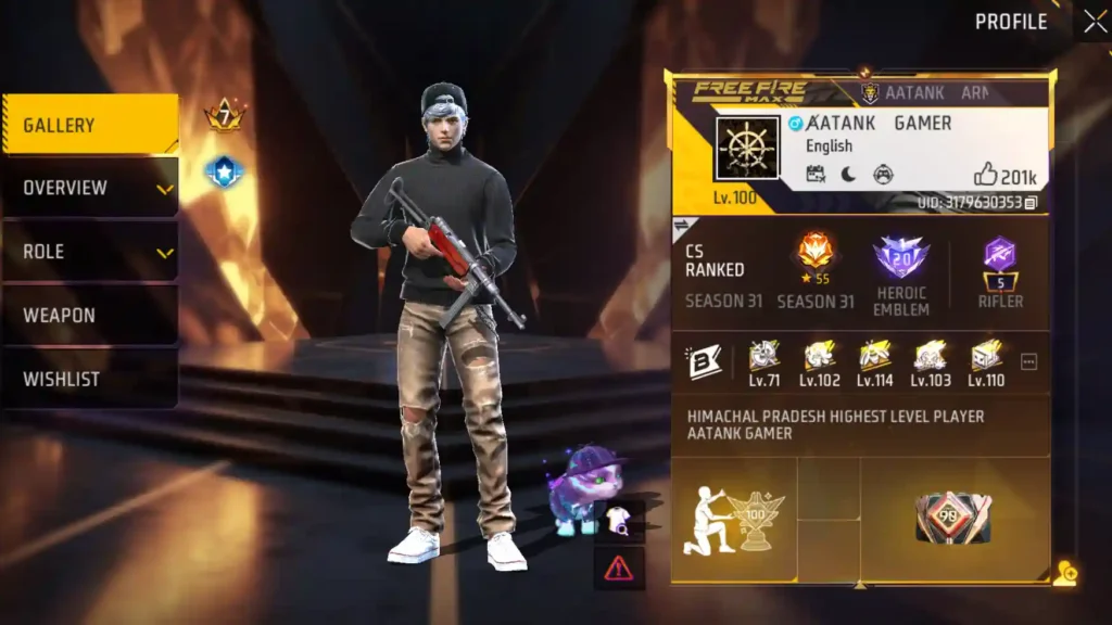 Top 7 Highest Level Free Fire IDs in India (Level 100 Players)