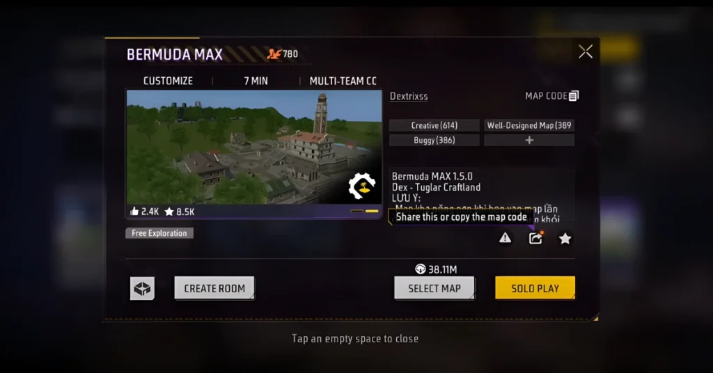 free fire bermuda max map craftland code