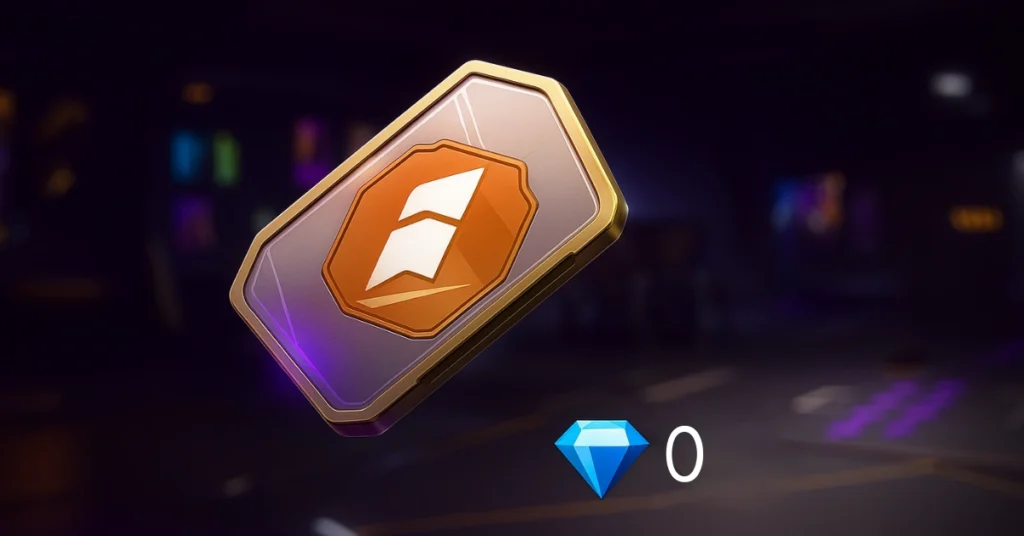 free fire name change card an orange emblem, with a display of “0” gems beside a blue diamond icon on a dark background.