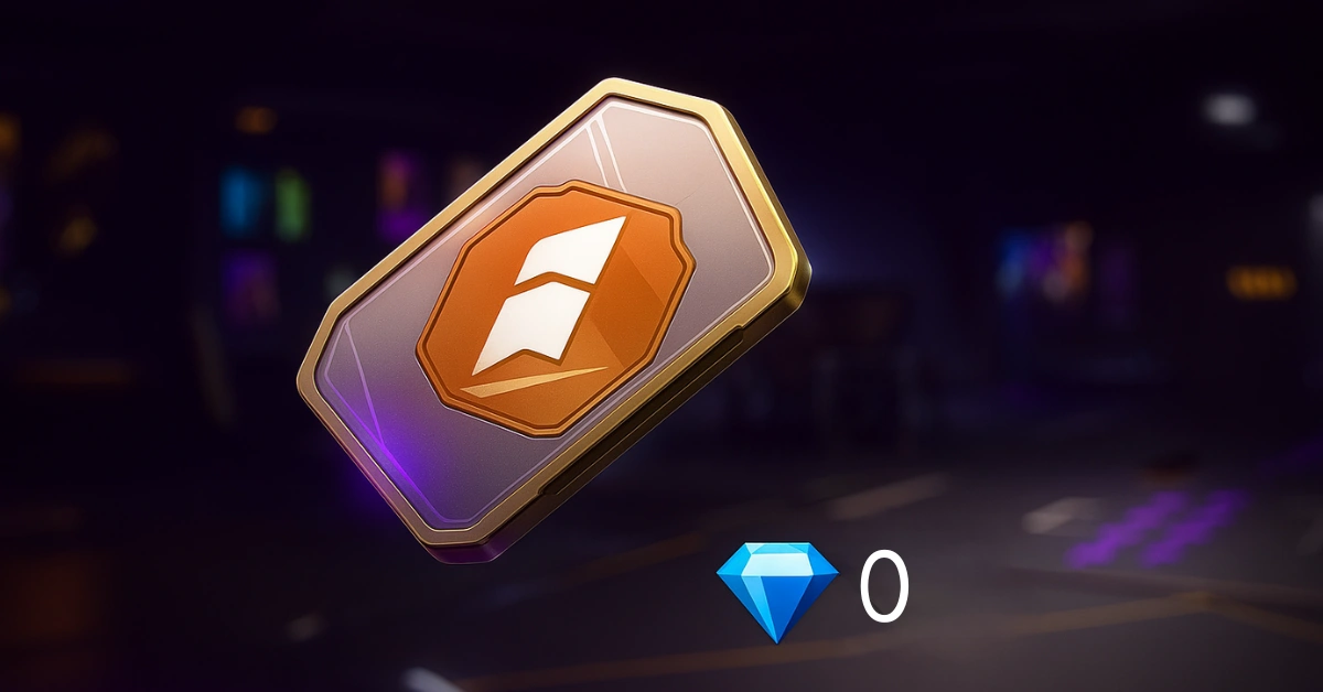 free fire name change card an orange emblem, with a display of “0” gems beside a blue diamond icon on a dark background.