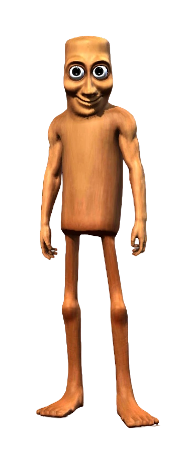 A tall, humanoid figure free fire tung tung tung bundle with a rectangular torso, thin limbs, and large feet, set against a black background.