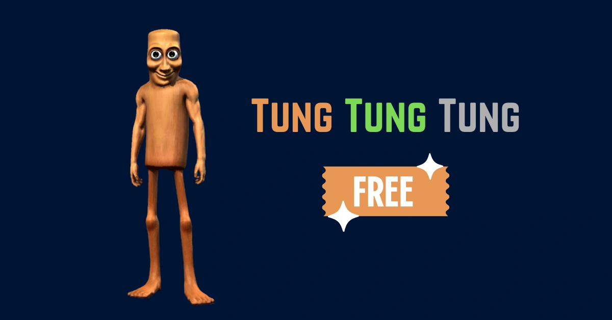 A stylized humanoid free fire tung tung tung bundle stands against a dark background