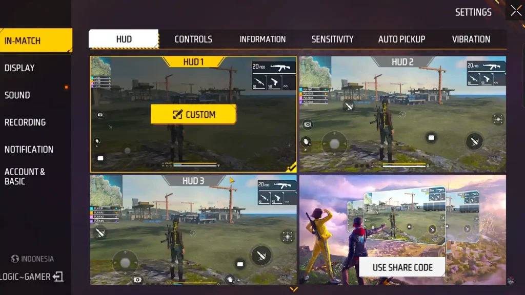 Custom HUD & New Settings Options after ob50 update in free fire