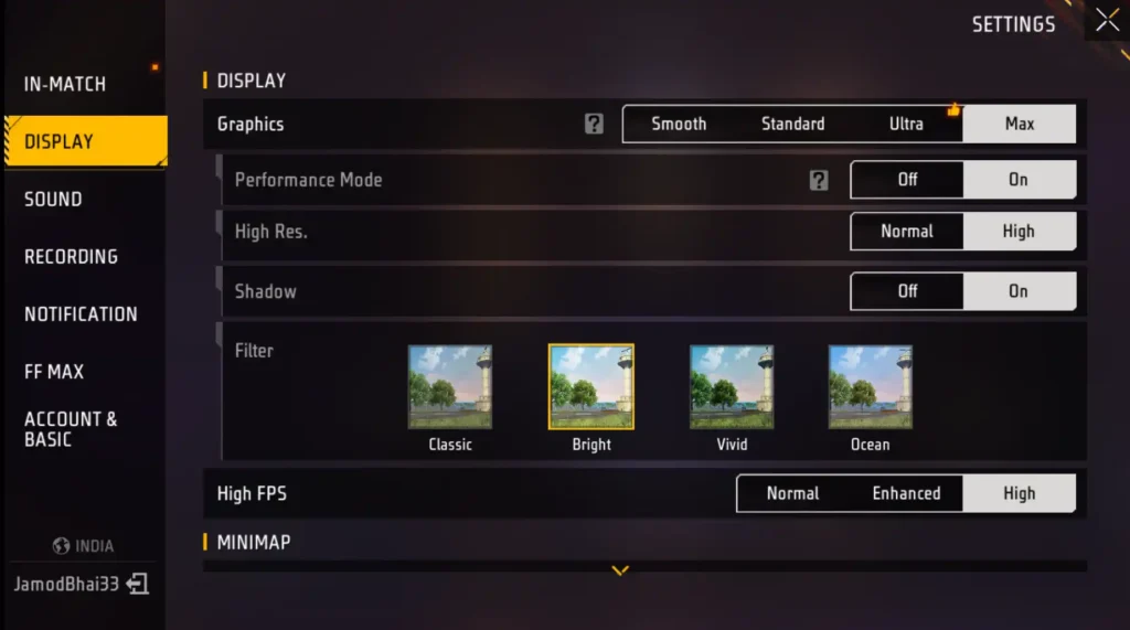 Free Fire Graphics display  Settings for best headshot