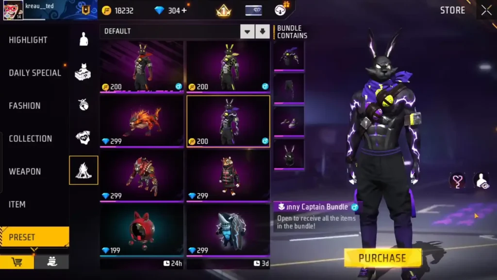 free fire bunny bundle return in ob50 update