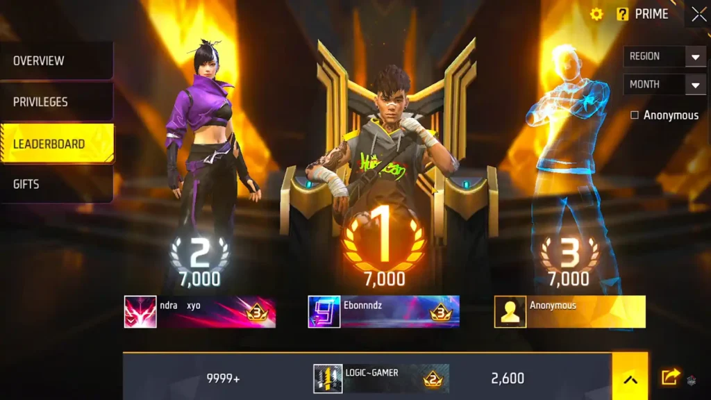free fire new prime leaderboard in ob50 update