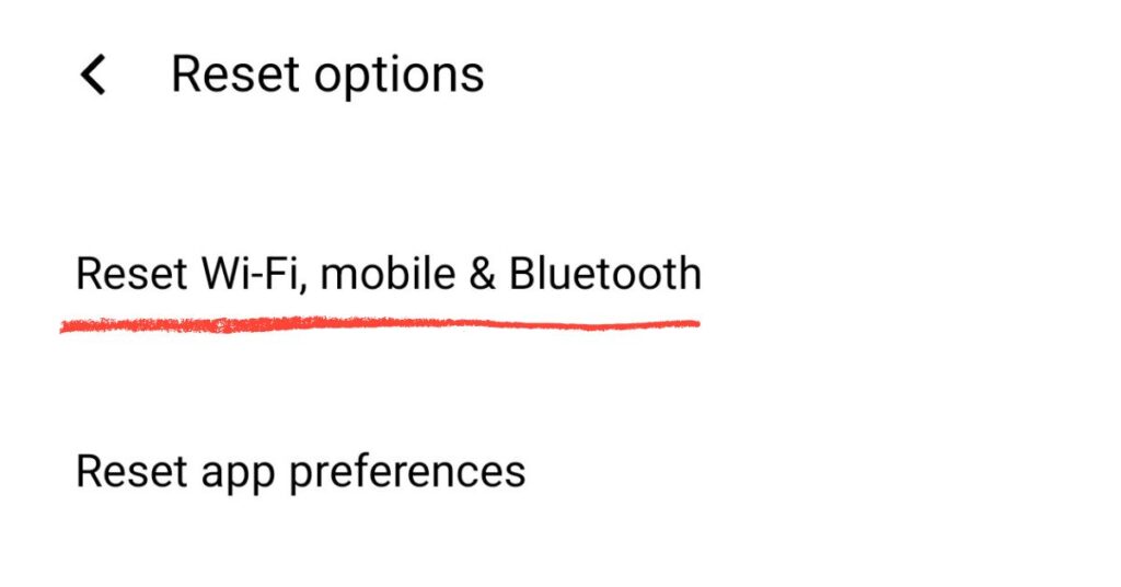 mobile netword reset settings and more option