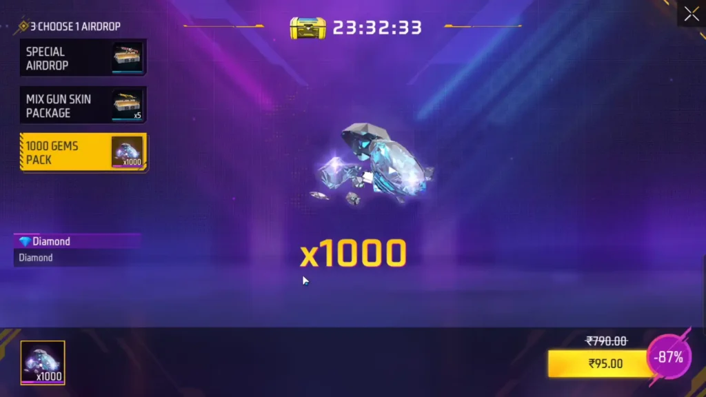 free fire 1000 diamond airdrop offer
