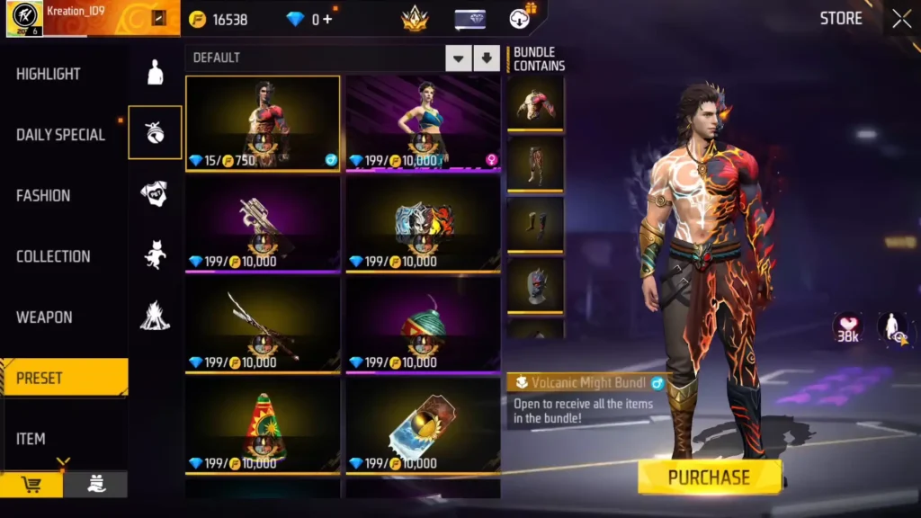 free fire diwali new male bundle volcanic might bundle