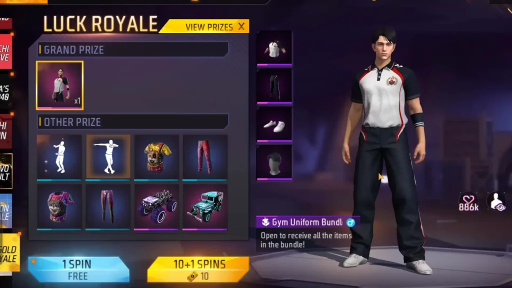 free fire new gold royale bundle gym bundle