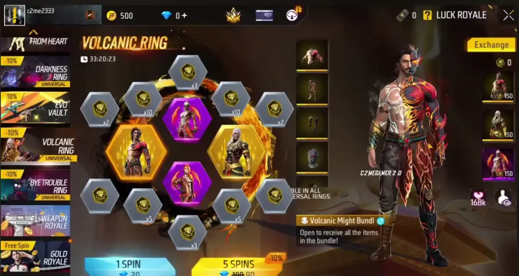 Free Fire Volcanic Ring Event interface