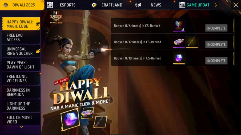 free fire diwali 2025 magic cube missions