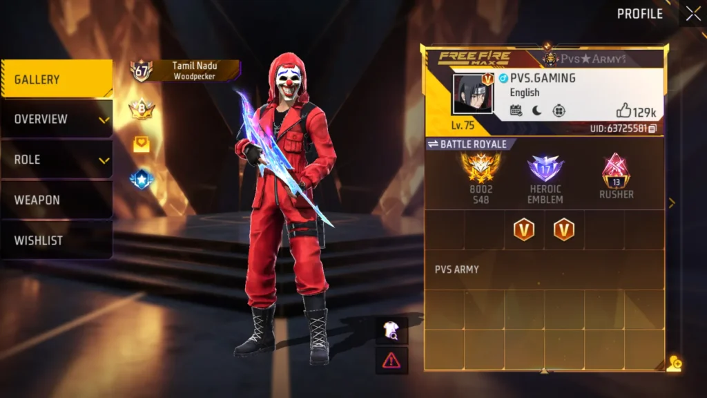 PVS Gaming Free Fire UID