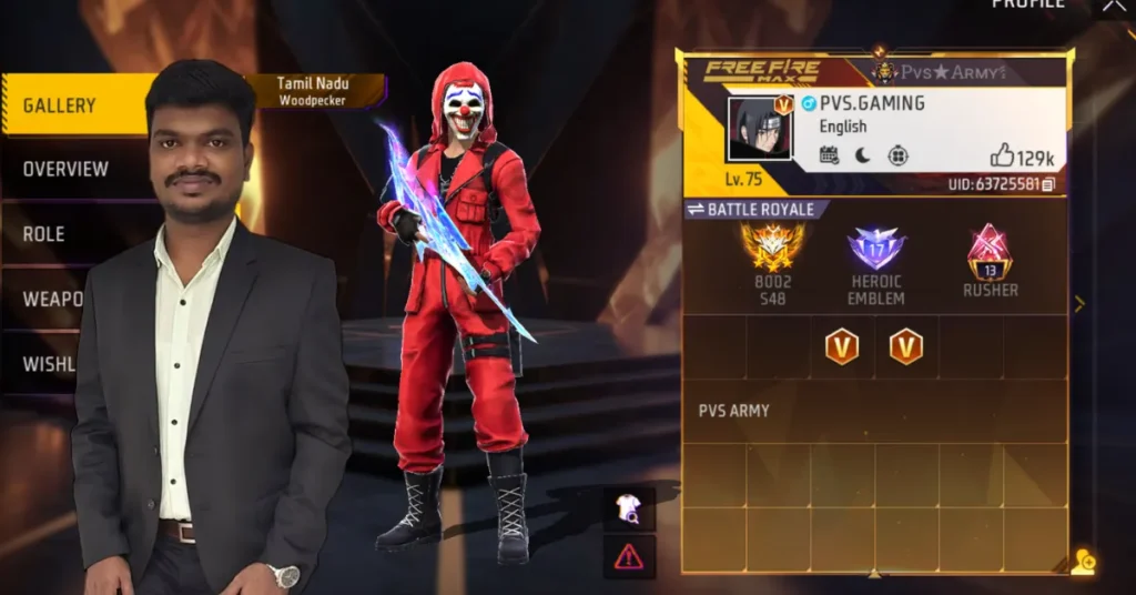 PVS Gaming Free Fire UID, Biography and Complete Game Profile