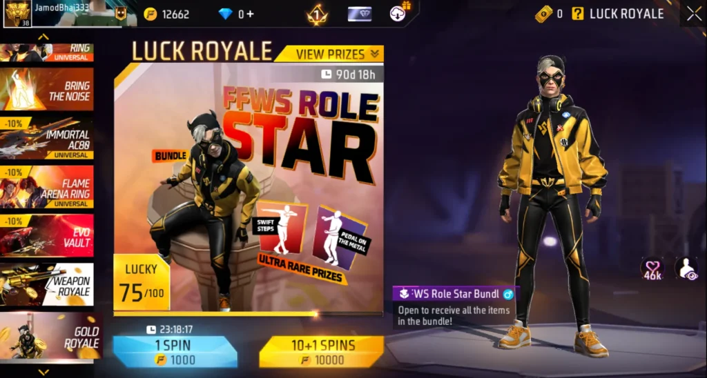 free fire new gold royale bundle